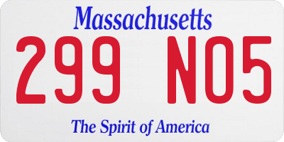 MA license plate 299NO5