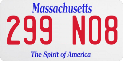 MA license plate 299NO8
