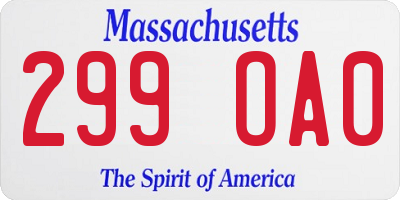 MA license plate 299OA0
