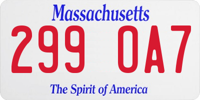 MA license plate 299OA7