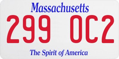 MA license plate 299OC2