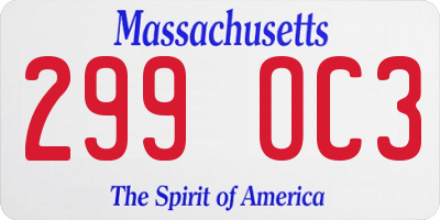 MA license plate 299OC3