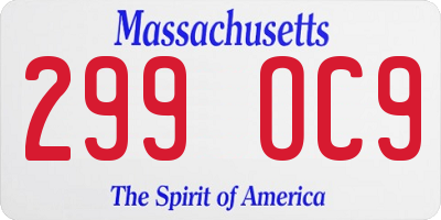 MA license plate 299OC9