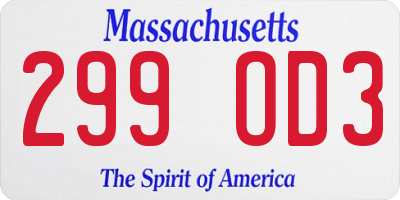 MA license plate 299OD3