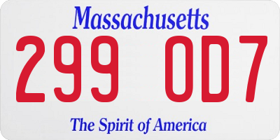 MA license plate 299OD7