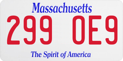MA license plate 299OE9