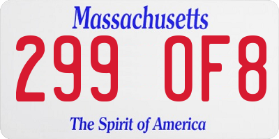 MA license plate 299OF8