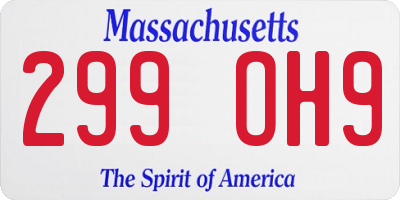 MA license plate 299OH9