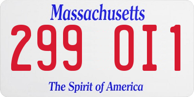 MA license plate 299OI1