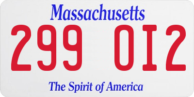 MA license plate 299OI2