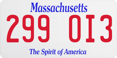 MA license plate 299OI3