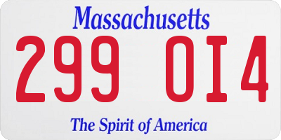MA license plate 299OI4