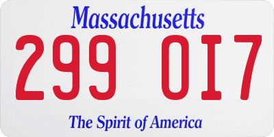 MA license plate 299OI7
