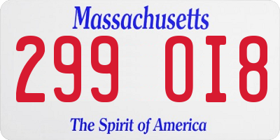 MA license plate 299OI8