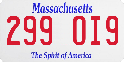 MA license plate 299OI9