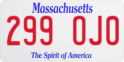 MA license plate 299OJ0