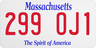 MA license plate 299OJ1
