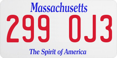 MA license plate 299OJ3