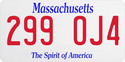 MA license plate 299OJ4