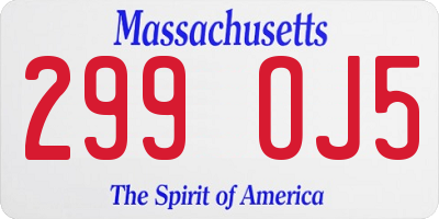 MA license plate 299OJ5