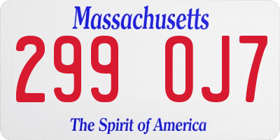 MA license plate 299OJ7