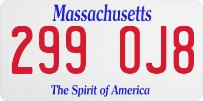 MA license plate 299OJ8