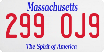 MA license plate 299OJ9