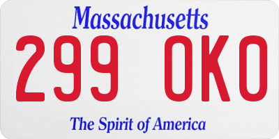 MA license plate 299OK0