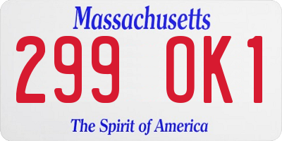 MA license plate 299OK1