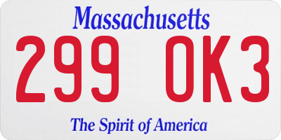 MA license plate 299OK3