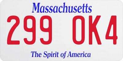 MA license plate 299OK4