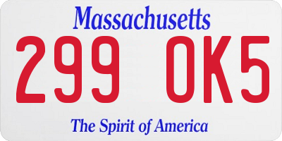 MA license plate 299OK5