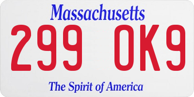 MA license plate 299OK9