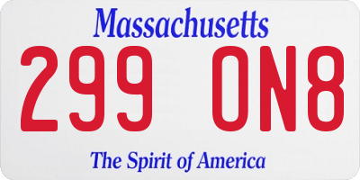 MA license plate 299ON8