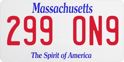 MA license plate 299ON9