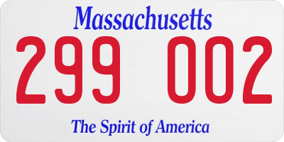 MA license plate 299OO2
