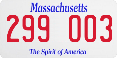 MA license plate 299OO3