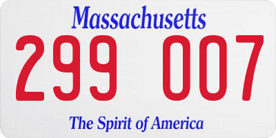 MA license plate 299OO7