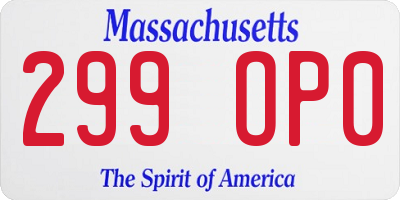 MA license plate 299OP0