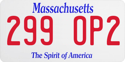 MA license plate 299OP2