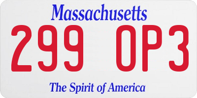 MA license plate 299OP3