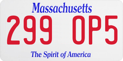 MA license plate 299OP5