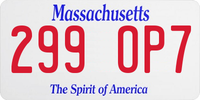 MA license plate 299OP7