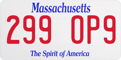 MA license plate 299OP9