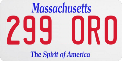 MA license plate 299OR0