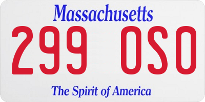 MA license plate 299OS0
