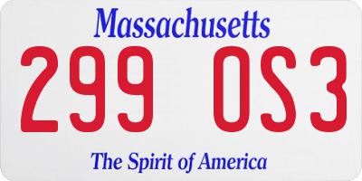 MA license plate 299OS3