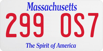 MA license plate 299OS7