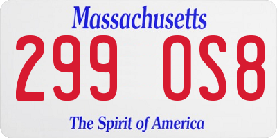 MA license plate 299OS8