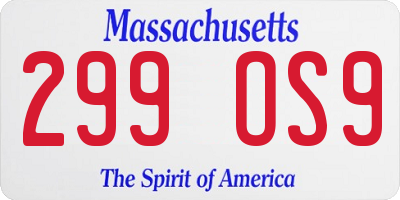 MA license plate 299OS9